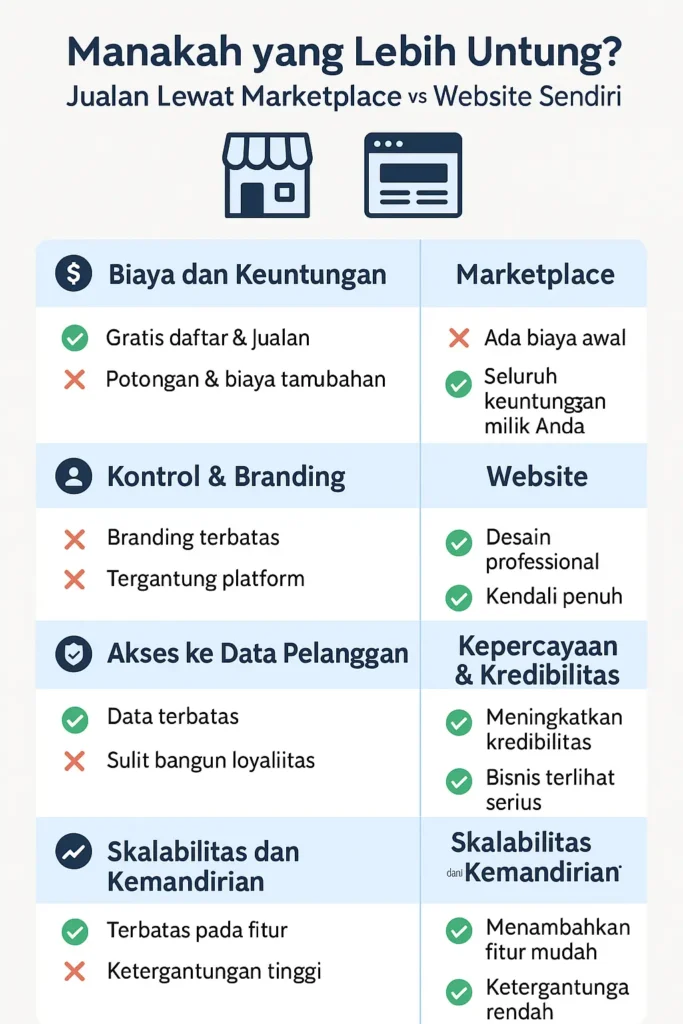 jualan di marketplace ataukan di website sendiri